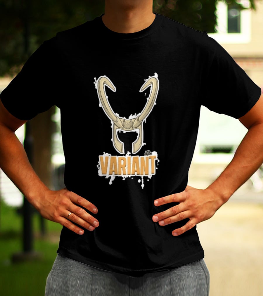 Variant Loki Horned Helmet Golden Horns White Paint Splatter Grunge Cartoon T-Shirt