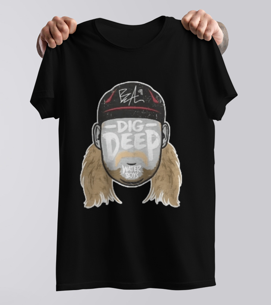 Waterboys Dig Deep Chris Long Mullet Mustache Cap Caricature T-Shirt