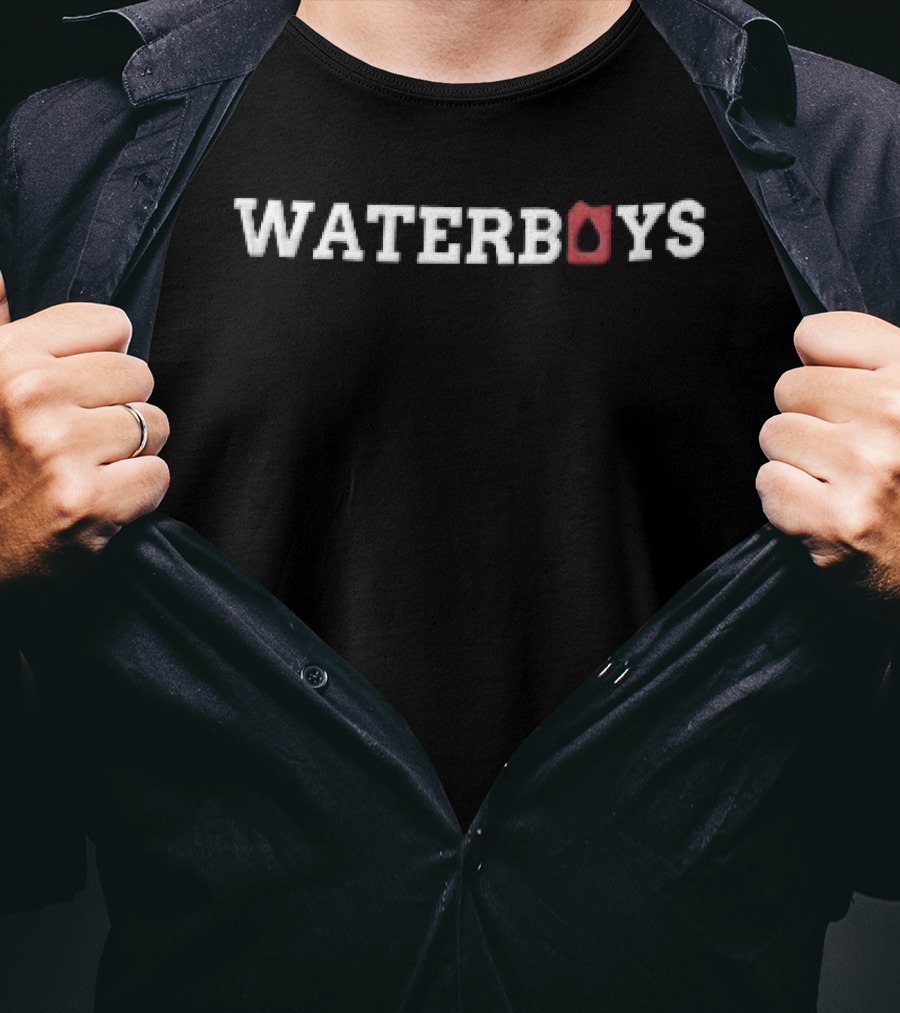 Waterboys Red Water Can Drop Icon White Lettering T-Shirt