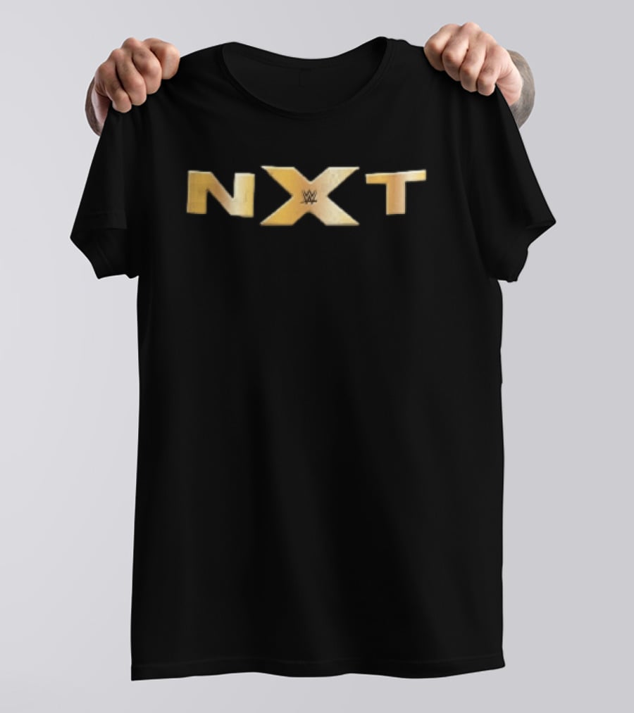 WWE NXT Gold Metallic 3D Lettering Black T-Shirt