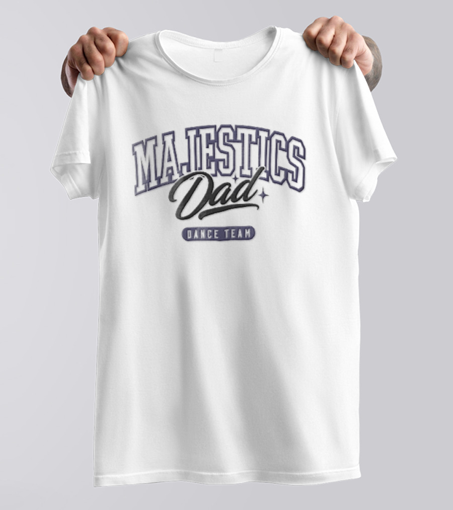 Majestics Dad Dance Team Sparkles Banner Arched Script Lettering Purple T-Shirt