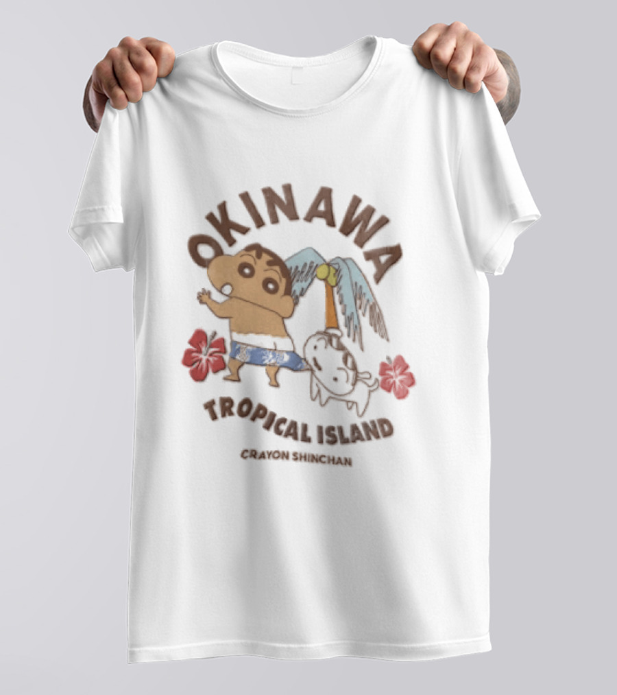Okinawa Tropical Island Crayon Shinchan Hibiscus Palms Adventure T-Shirt