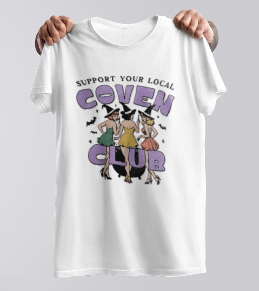 Support Your Local Coven Club Three Witches Vintage Halloween T-Shirt