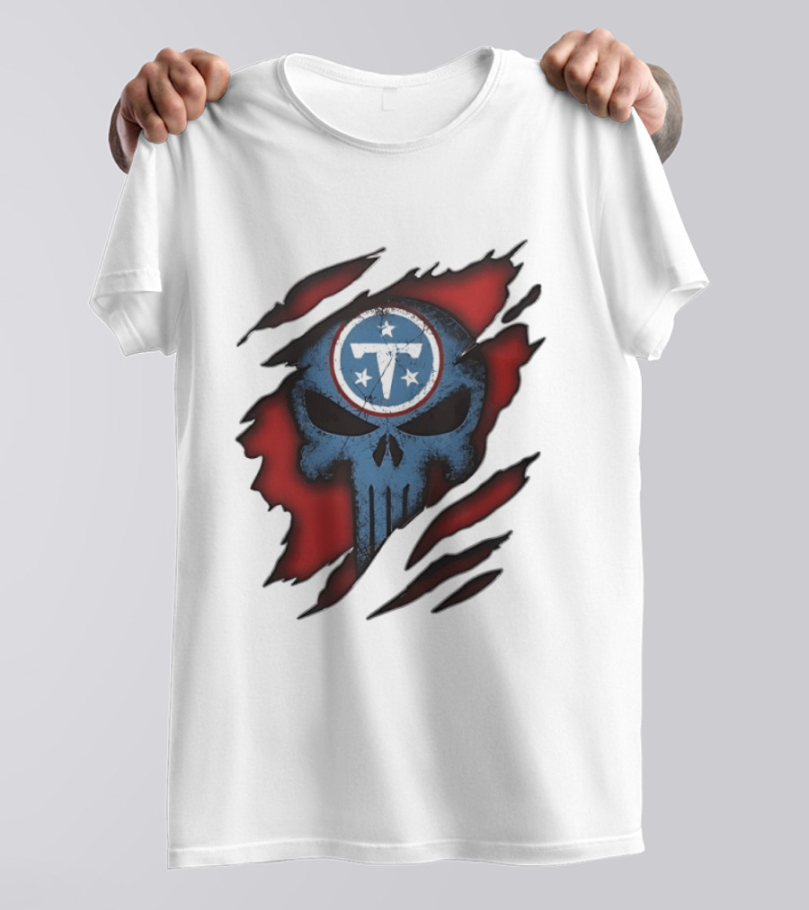Tennessee Titans Punisher Skull Ripped Red NFL Fan T-Shirt