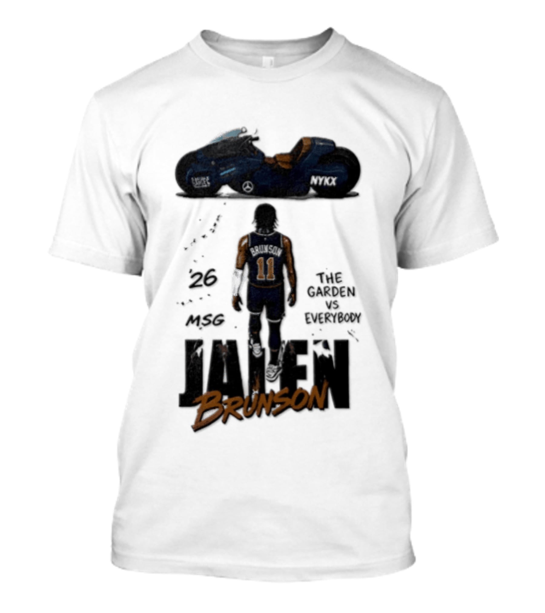 Jalen Brunson 26 The Garden NYKX MSG Vs Everybody Akira Motorcycle T-Shirt