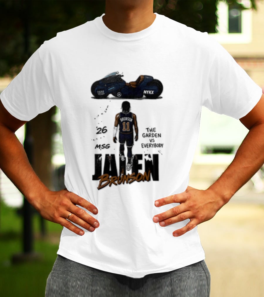 Jalen Brunson 26 The Garden NYKX MSG Vs Everybody Akira Motorcycle T-Shirt