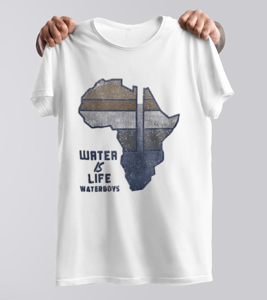 Waterboys Water Is Life Africa Map Mosaic Grid Distressed T-Shirt