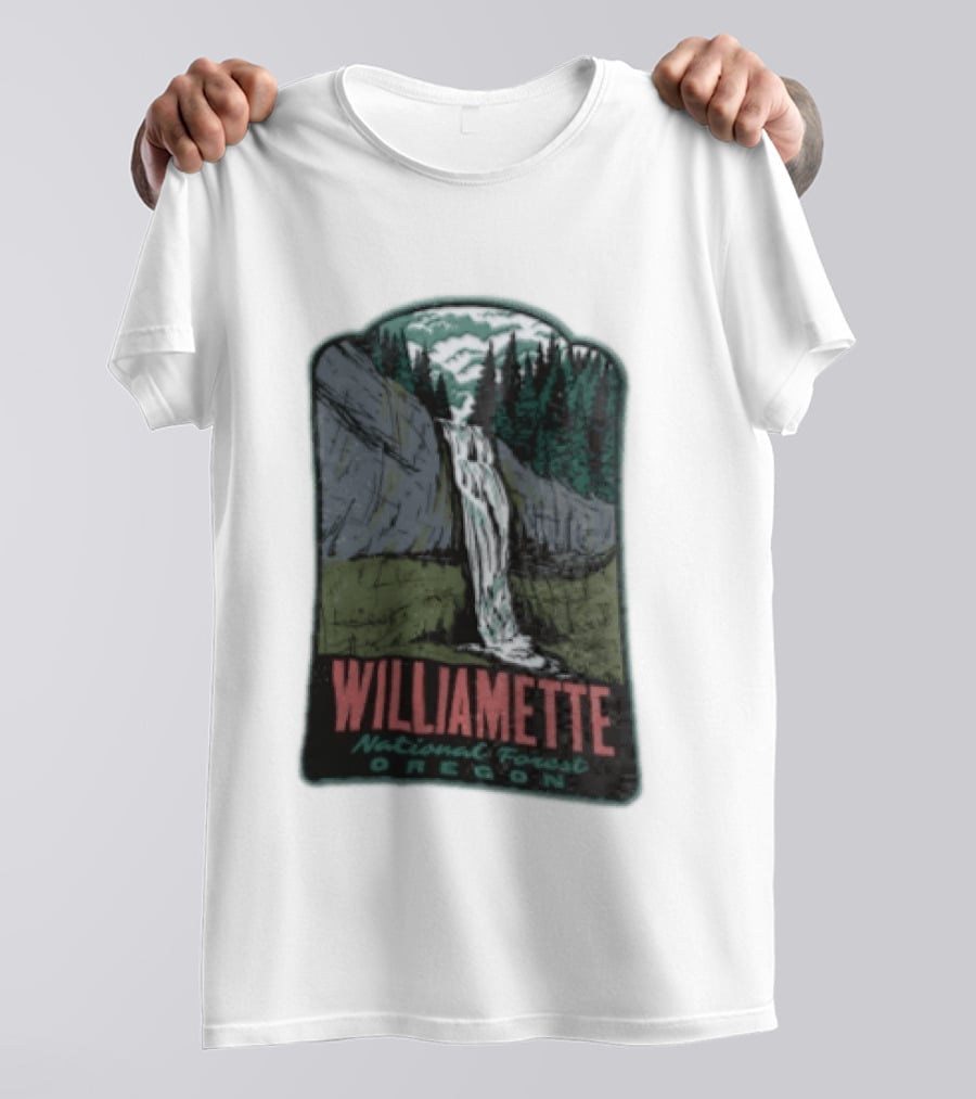 Williamette National Forest Oregon Waterfall Cliff Trees T-Shirt