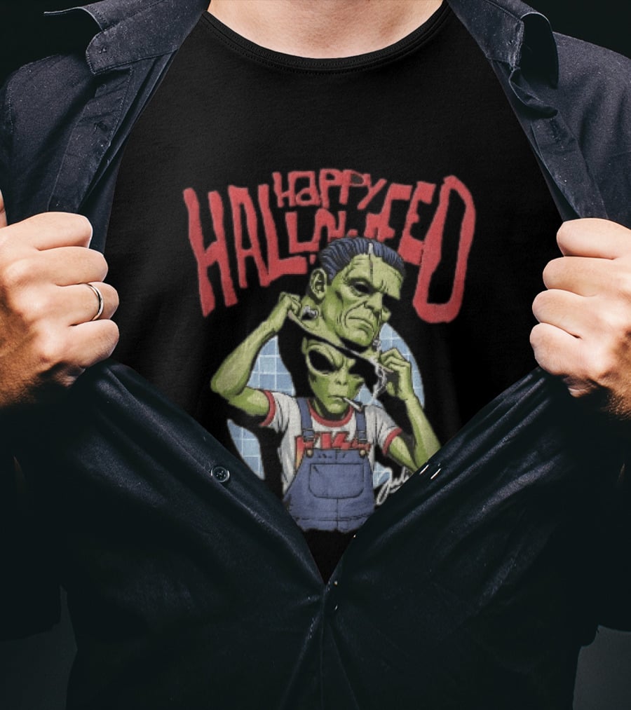 Happy Halloween Julian Green Alien Frankenstein Smoking Cigarette T-Shirt