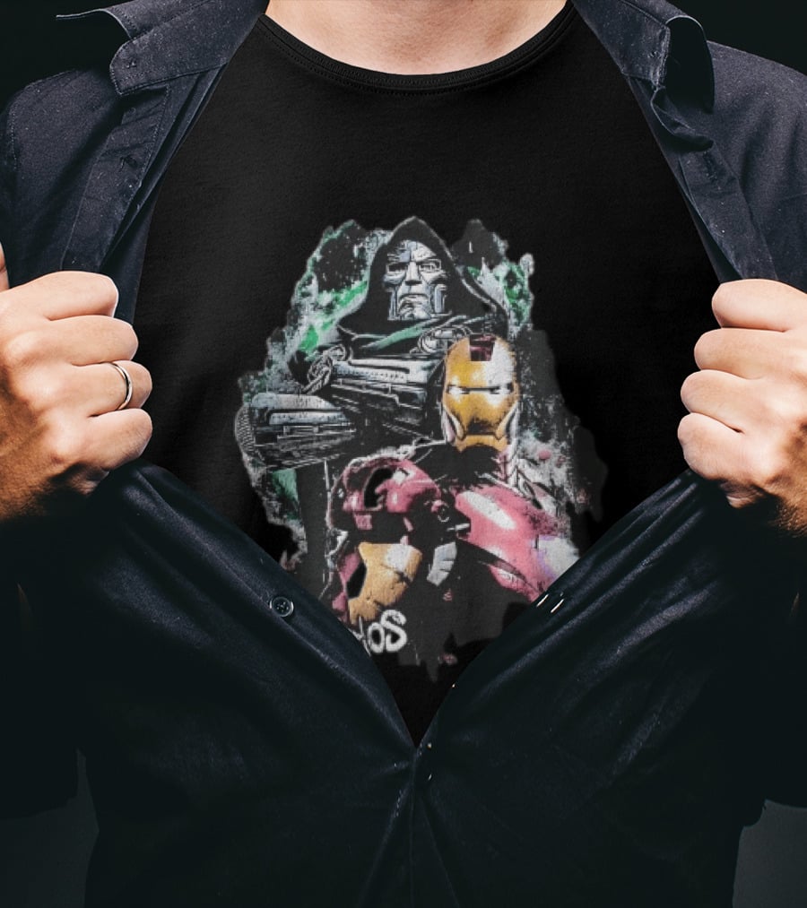 Lastudios Doctor Doom Iron Man Comic Book Dark Green Grunge T-Shirt