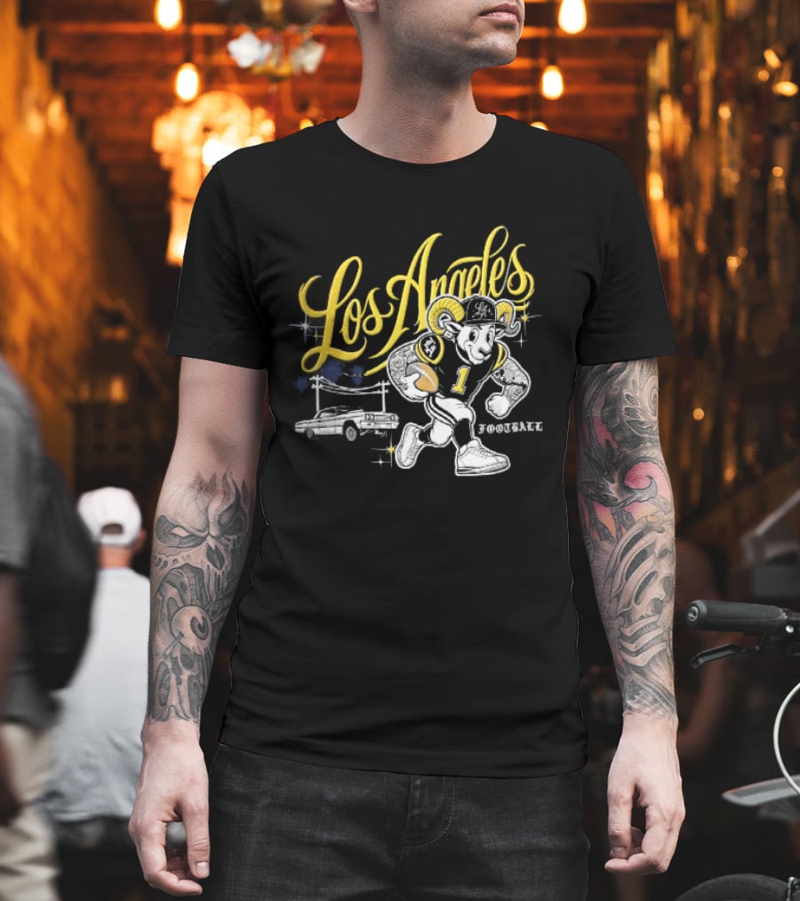 Los Angeles Rams Cartoon Ram Running Lowrider Car Football T-Shirt