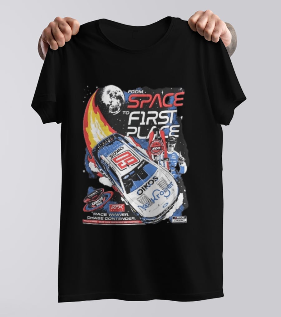 NASCAR From Space To First Place Ryan Preece RFK 2023 Race Winner Moon Flames Oikos 400 T-Shirt