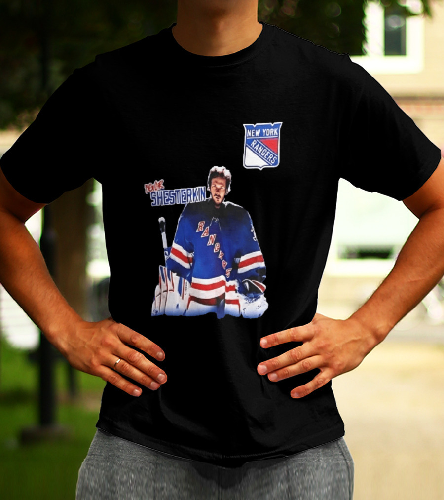 New York Rangers Igor Shesterkin NHL Goaltender Blue Uniform T-Shirt