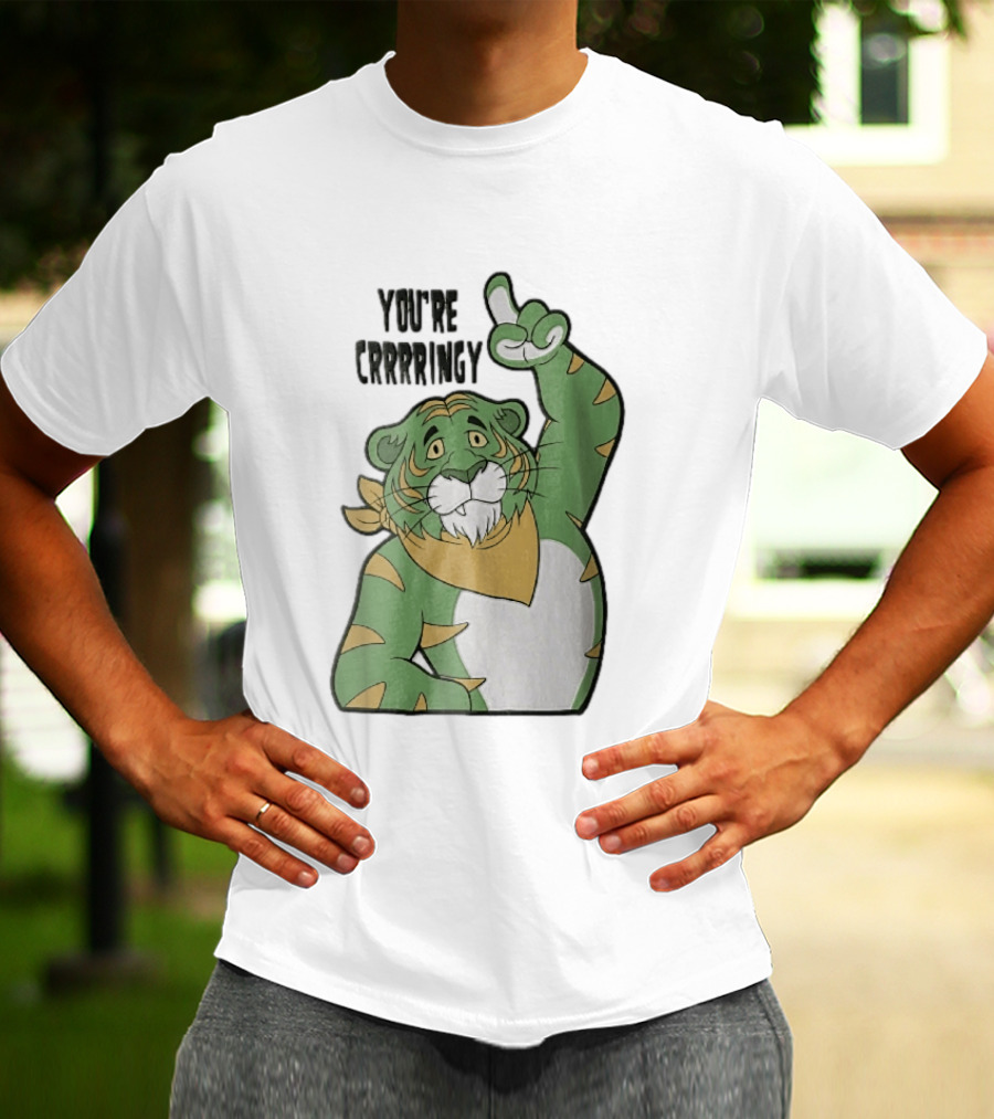 You're Crrrringy Green Tiger Pointing Paw Cartoon T-Shirt