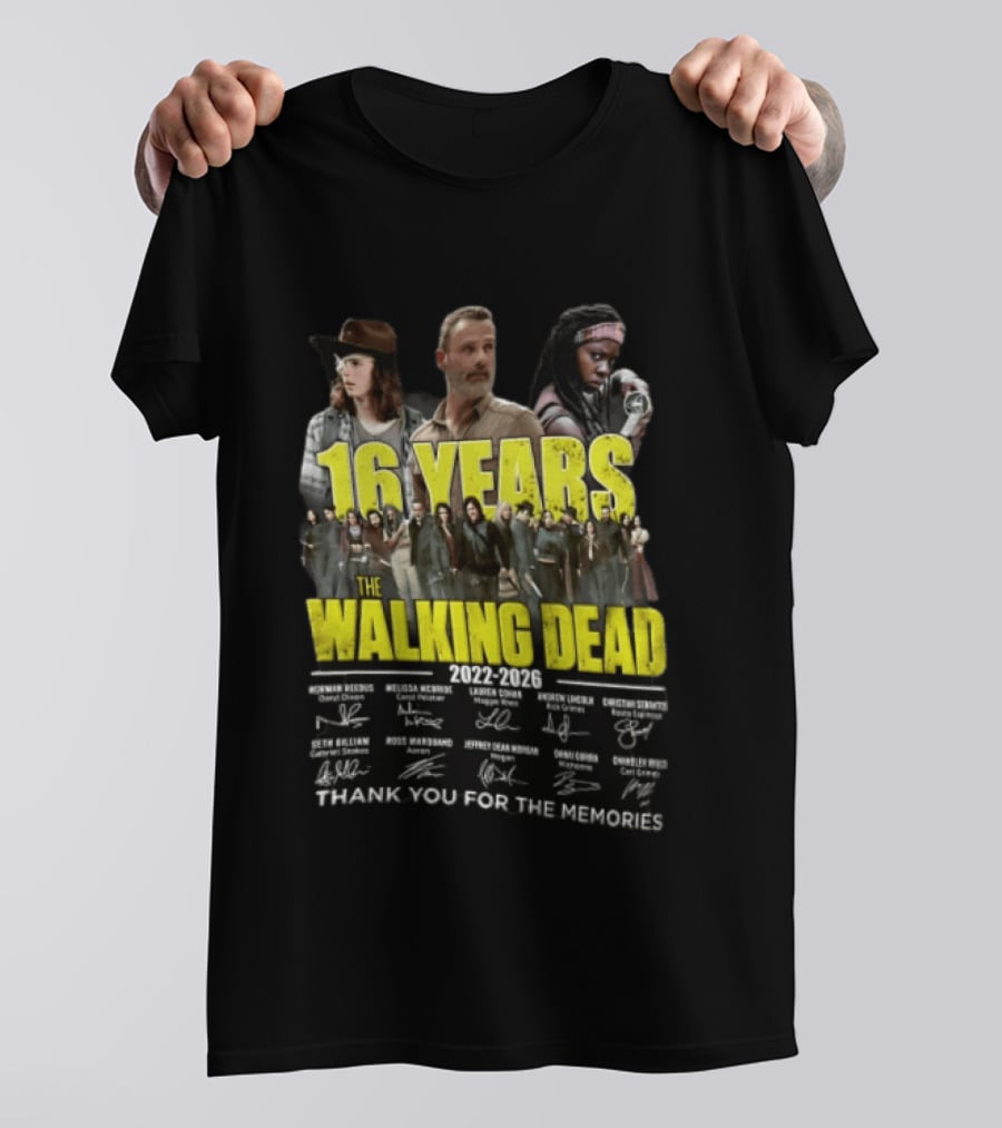 16 Years The Walking Dead 2022 2026 Cast Signatures Thank You For The Memories T-Shirt