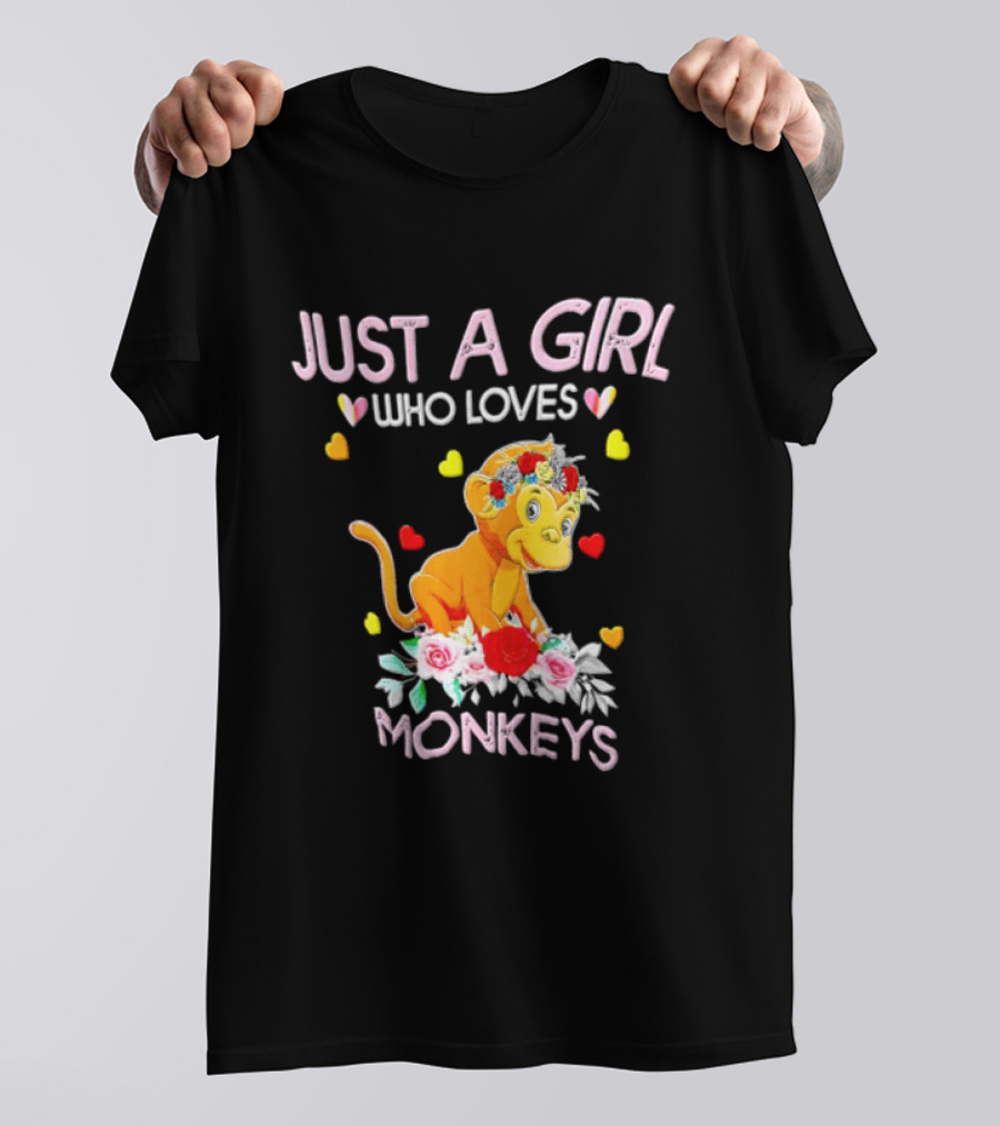 Just A Girl Who Loves Monkeys With Hearts And Flowers T-Shirt