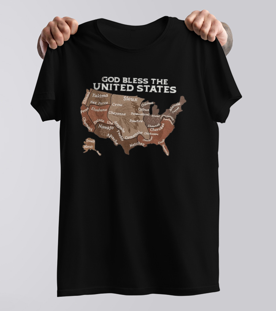 God Bless The USA Native American Tribes Map United States Heritage T-Shirt