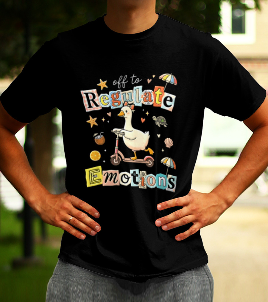 Off To Regulate Emotions Goose Scooter Ride With Tropical Beach T-Shirt