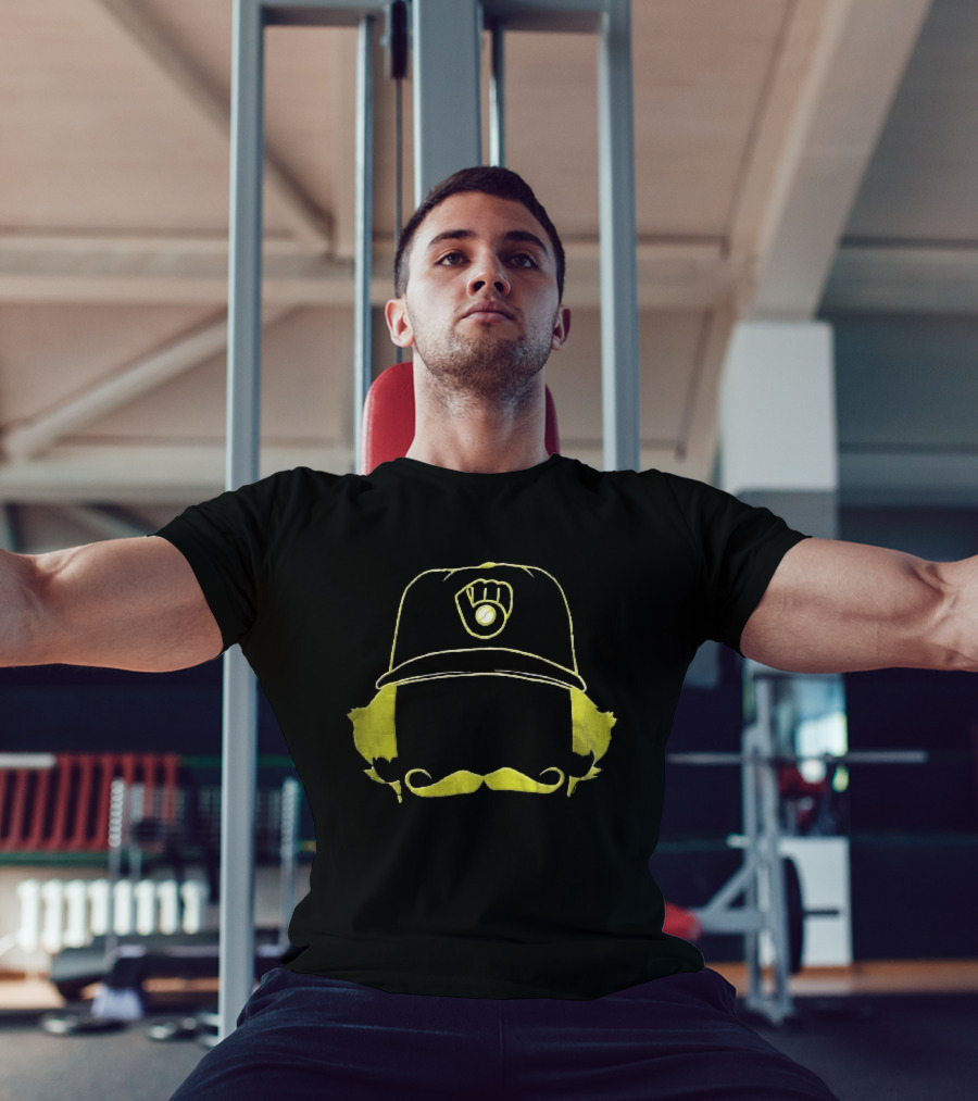 Milwaukee Brewers Iconic Logo Hat Mustache Hair T-Shirt