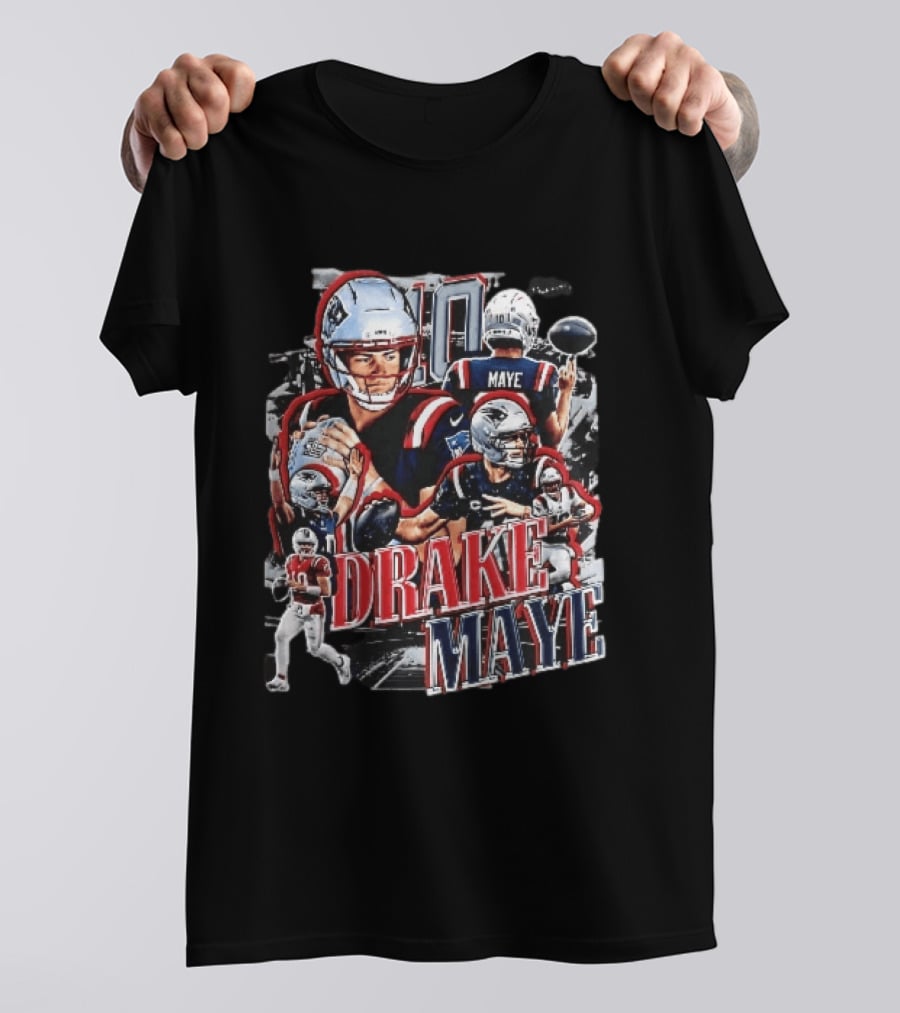 Drake Maye New England Patriots Player Football Action Collage T-Shirt