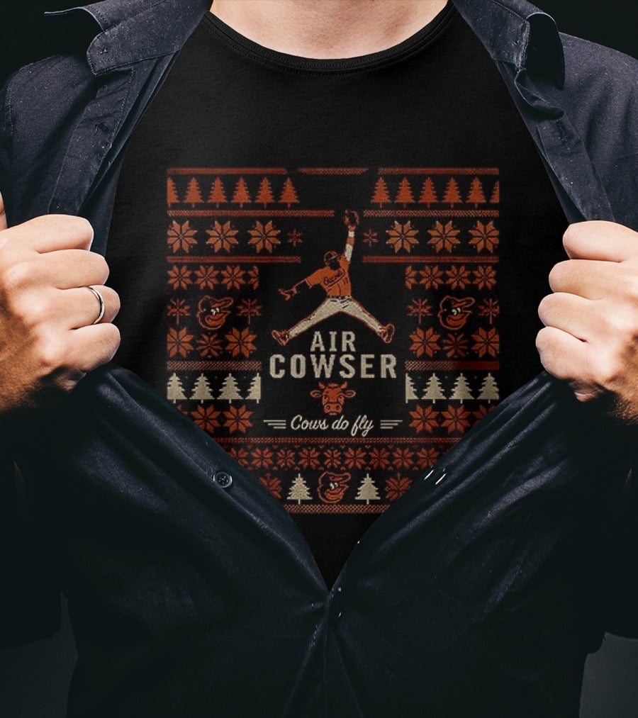 Baltimore Orioles Air Cowser Cows Do Fly Ugly Christmas Sweater T-Shirt