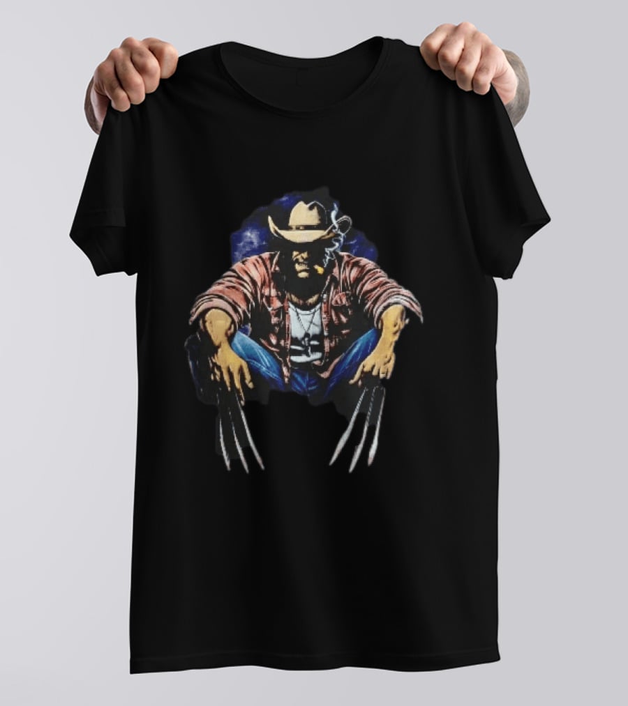 Wolverine Cowboy Hat Cigar Claws Sitting Pose T-Shirt