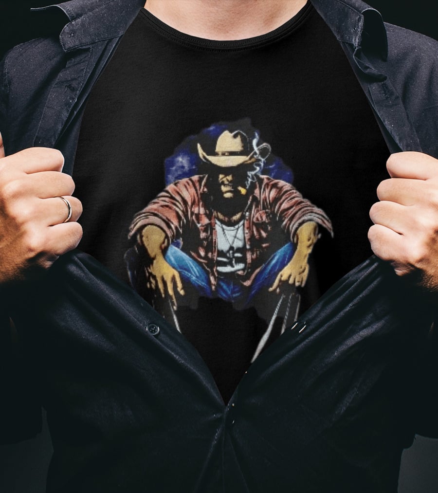Wolverine Cowboy Hat Cigar Claws Sitting Pose T-Shirt