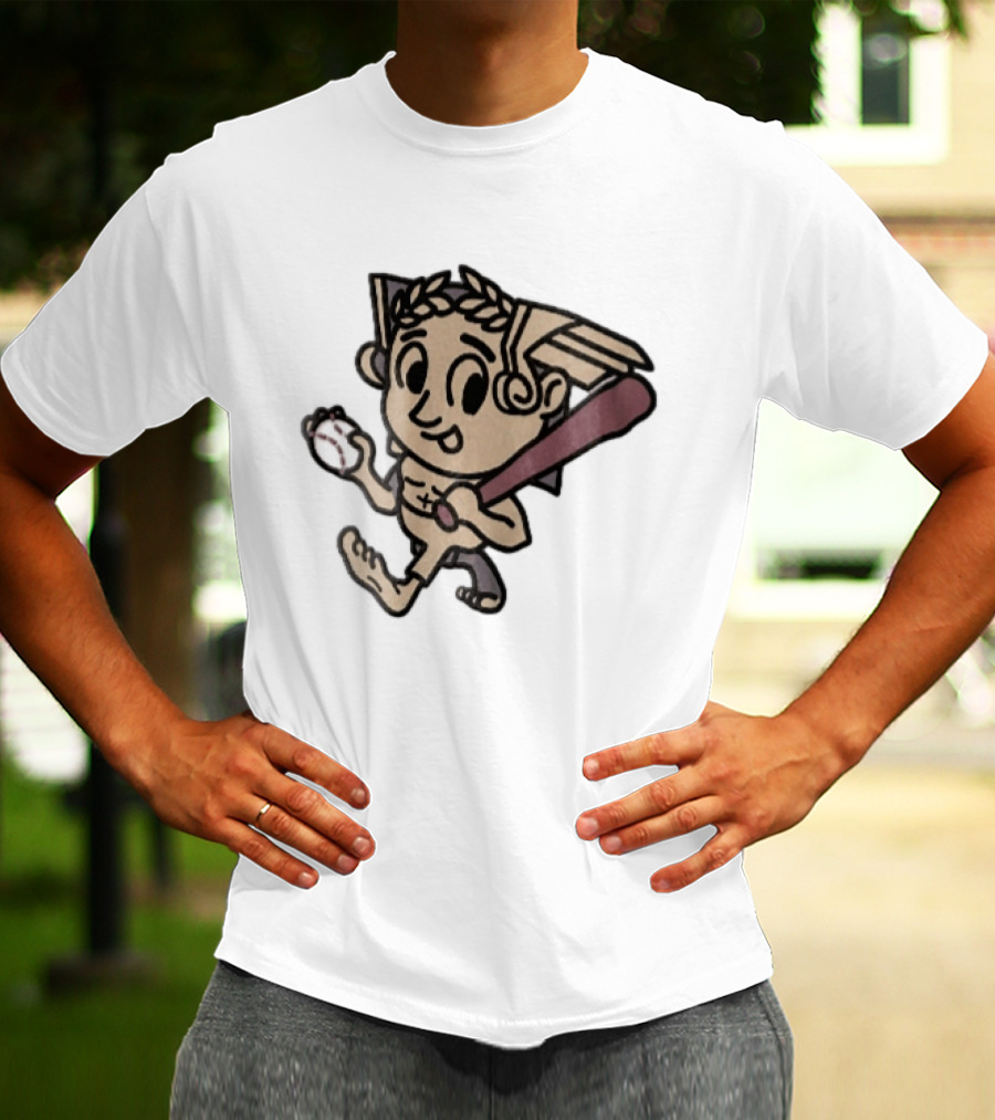 Baseball Player Running With Bat In Hand Cartoon T-Shirt