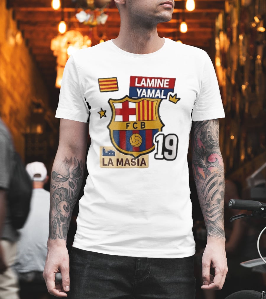 FC Barcelona FCB Lamine Yamal La Masia Number 19 Crown Flag T-Shirt
