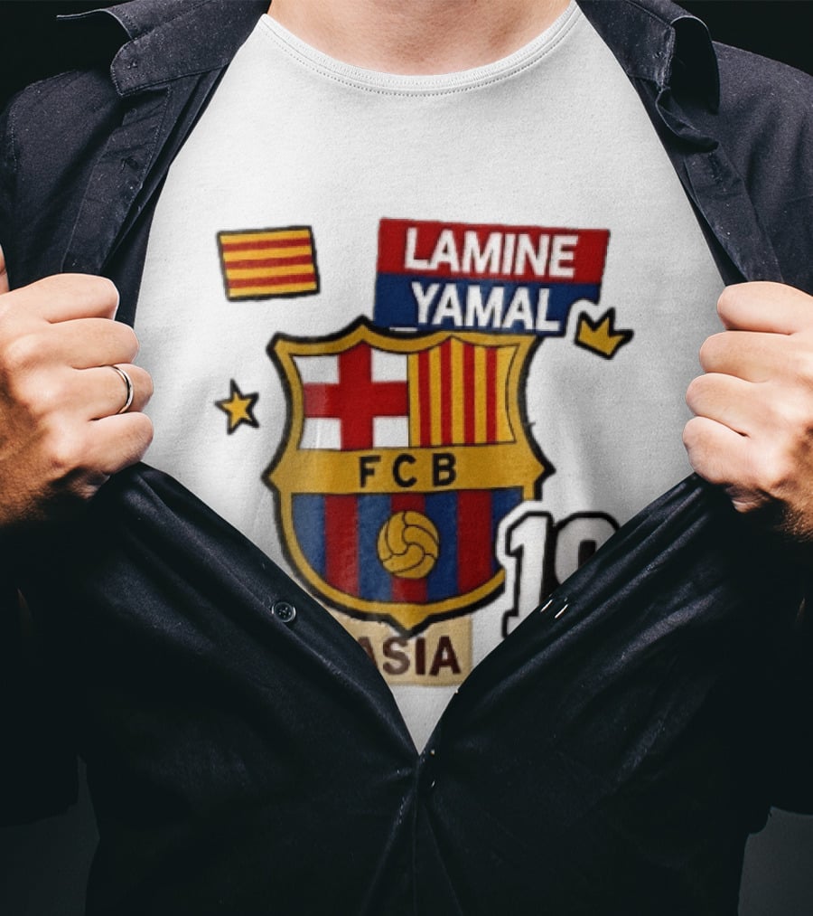FC Barcelona FCB Lamine Yamal La Masia Number 19 Crown Flag T-Shirt