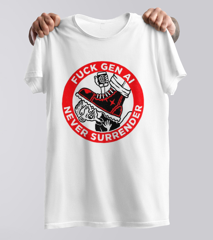 Fuck Gen AI Never Surrender Boot And Fist Circle T-Shirt