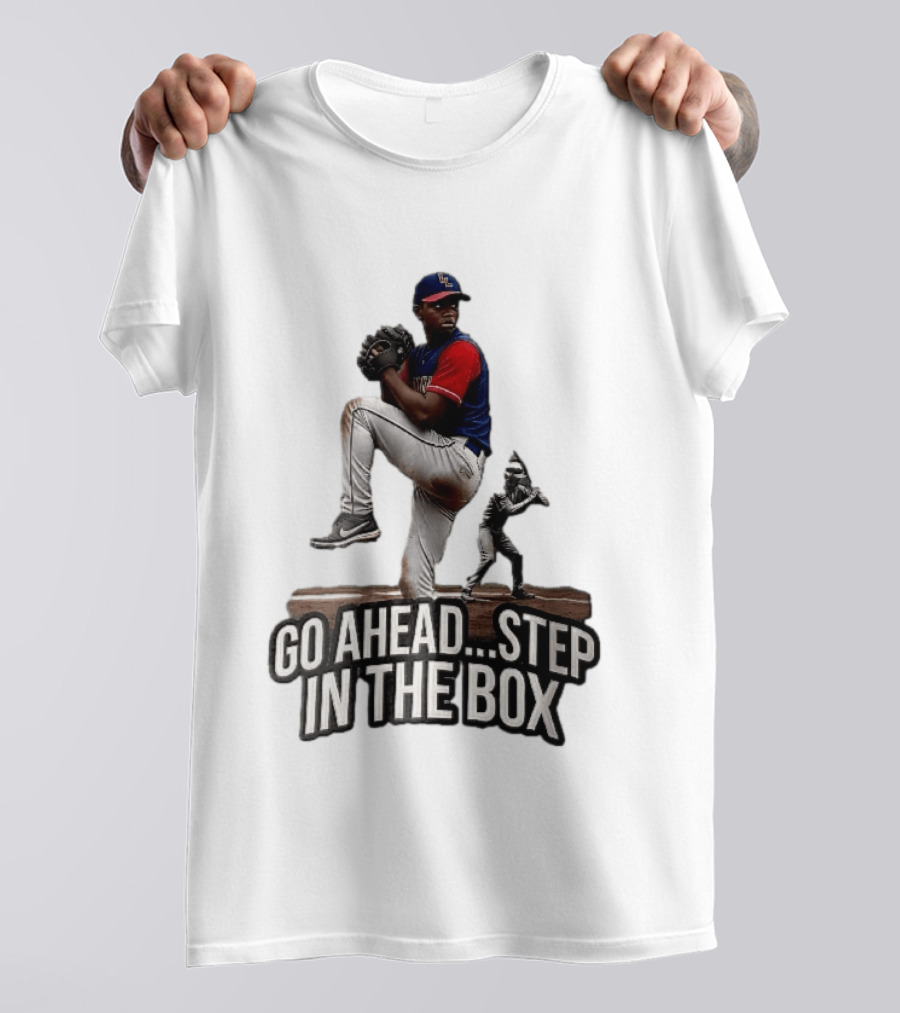 Go Ahead Step In The Box Baseball Pitcher And Batter Challenge T-Shirt