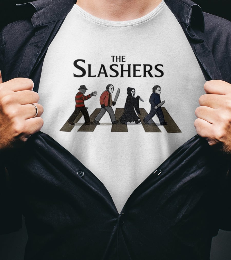 The Slashers Halloween Movie Michael Myers Ghostface Jason Voorhees Freddy Krueger Abbey Road T-Shirt