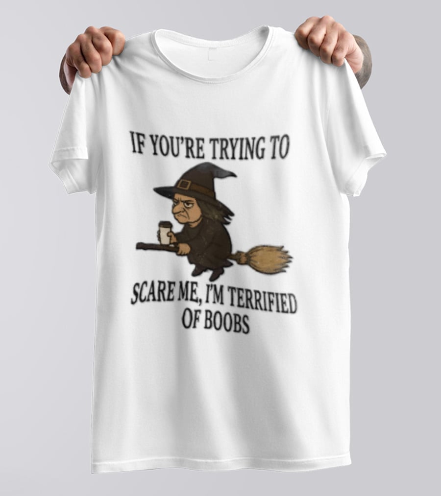 Witch Humor If You're Trying To Scare Me I'm Terrified Of Boobs Broomstick Flying T-Shirt