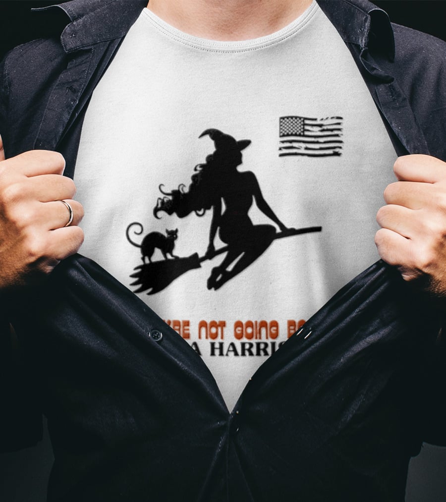 Kamala Harris 2024 Witch Cat We're Not Going Back Halloween T-Shirt