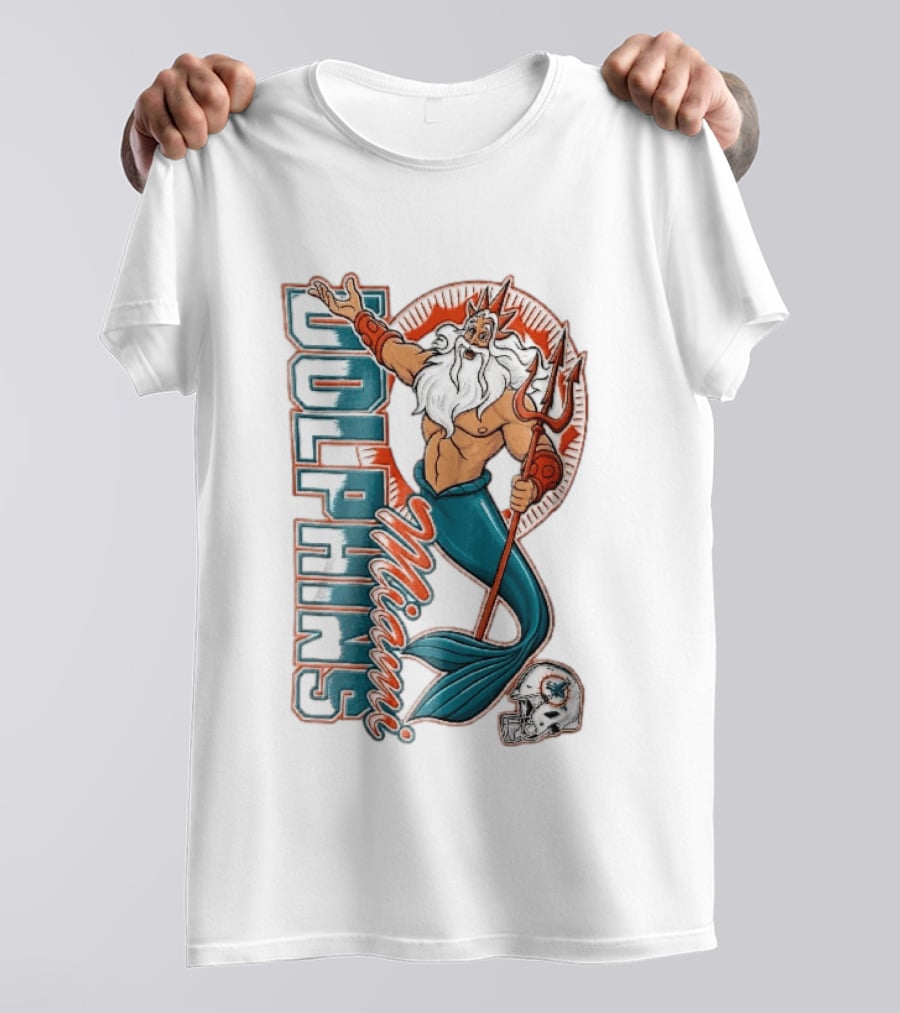 Miami Dolphins Poseidon Merman Trident Retro Sports Team T-Shirt