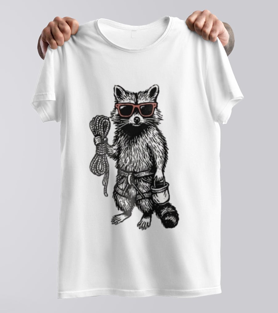 Raccoon Climber Rope Chalk Bag Sunglasses T-Shirt