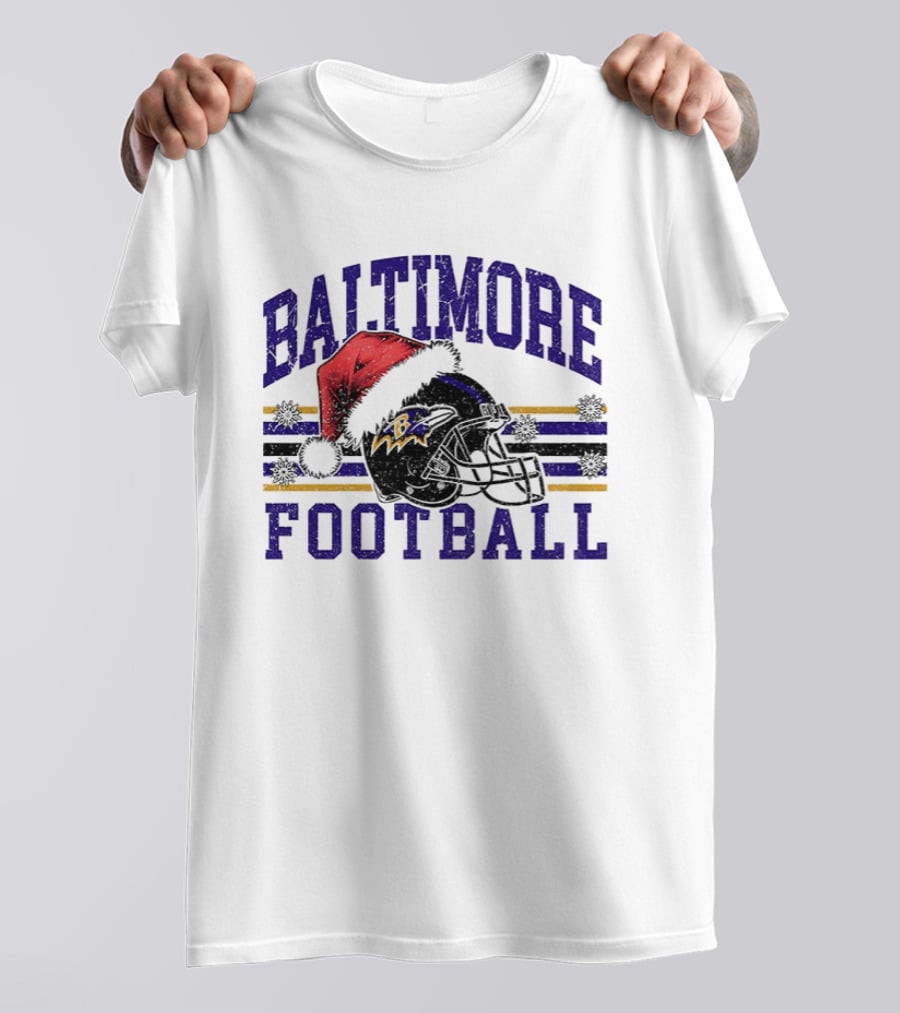 Baltimore Ravens Santa Hat Football Merry Christmas 2025 T-Shirt