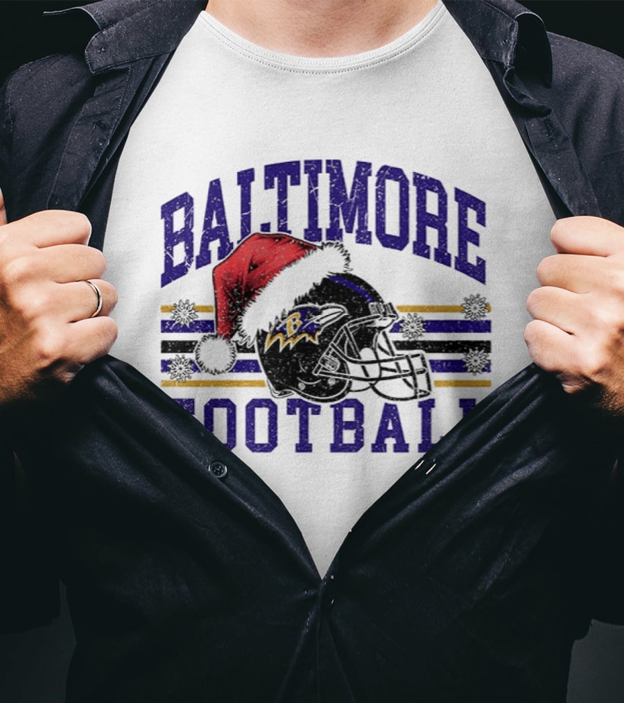 Baltimore Ravens Santa Hat Football Merry Christmas 2025 T-Shirt