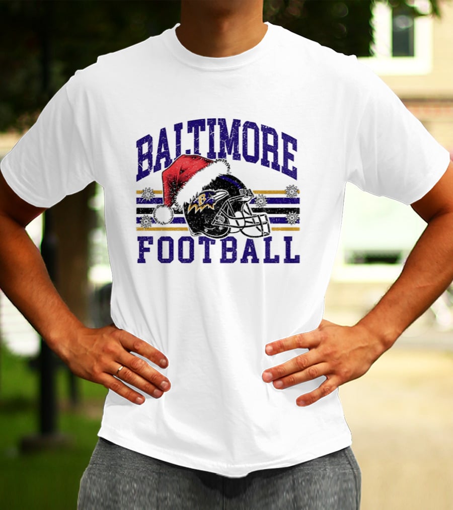 Baltimore Ravens Santa Hat Football Merry Christmas 2025 T-Shirt