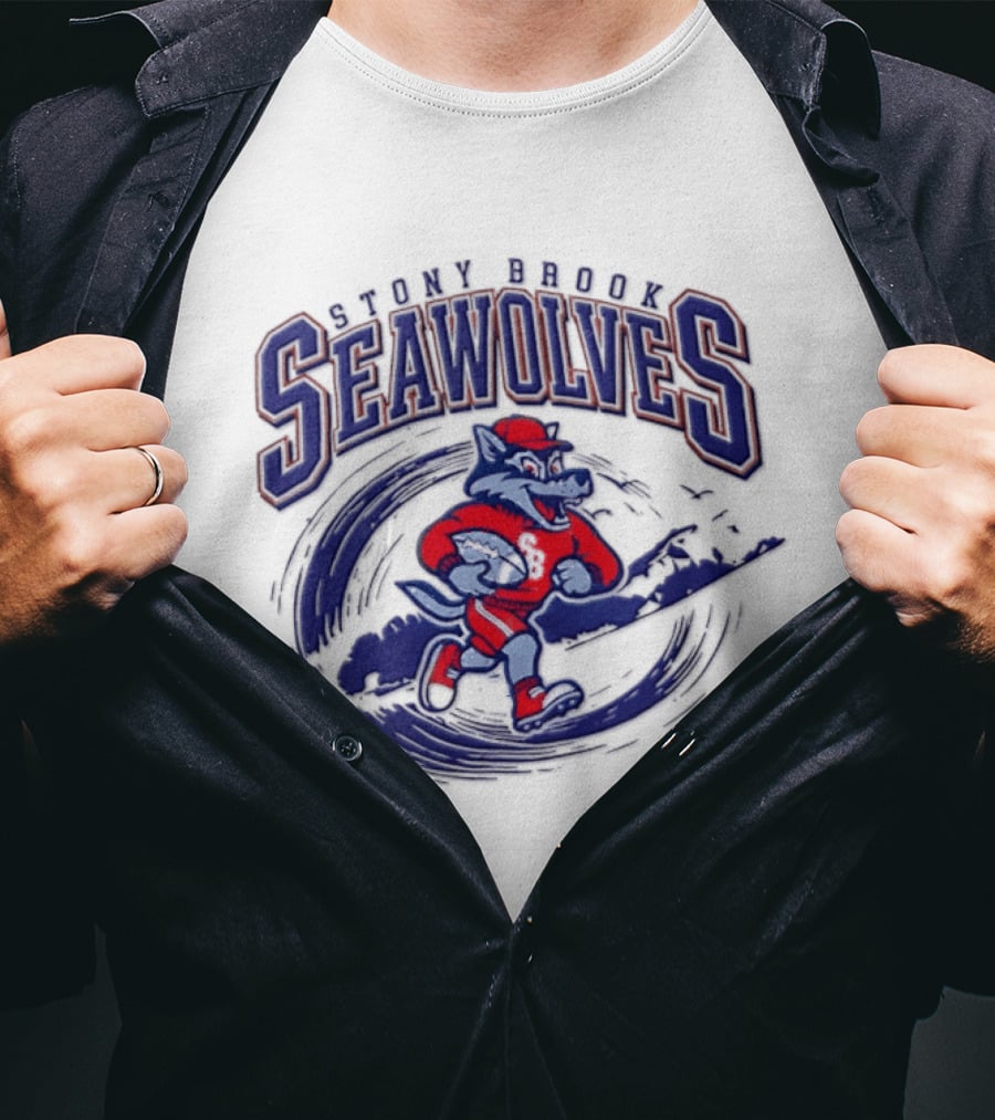 Stony Brook Seawolves Mascot Football Sportswear T-Shirt