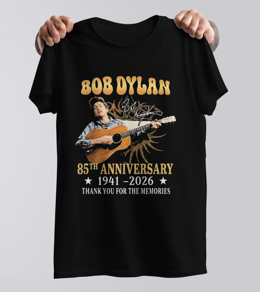 Bob Dylan 85th Anniversary 1941 2026 Thank You For The Memories Guitar T-Shirt
