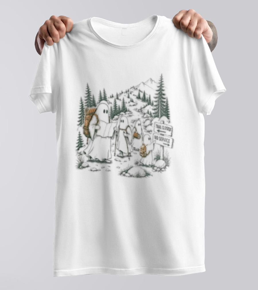 Trail Closed No Service Ghost Family Hiking Adventure T-Shirt