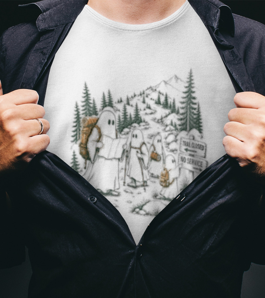 Trail Closed No Service Ghost Family Hiking Adventure T-Shirt
