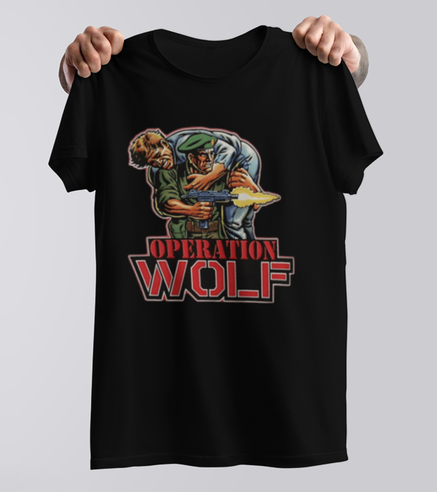 Operation Wolf Arcade Game Cover Art Soldier Carrying Comrade T-Shirt