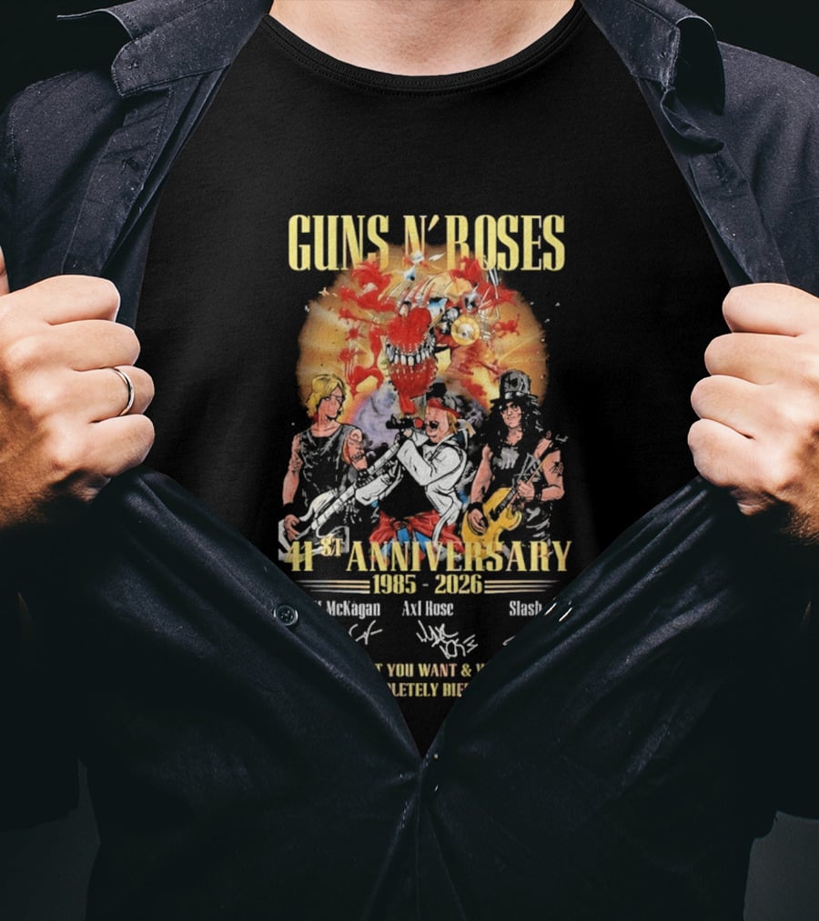 Guns N' Roses 41st Anniversary 1985 2026 Duff McKagan Axl Rose Slash Signatures T-Shirt
