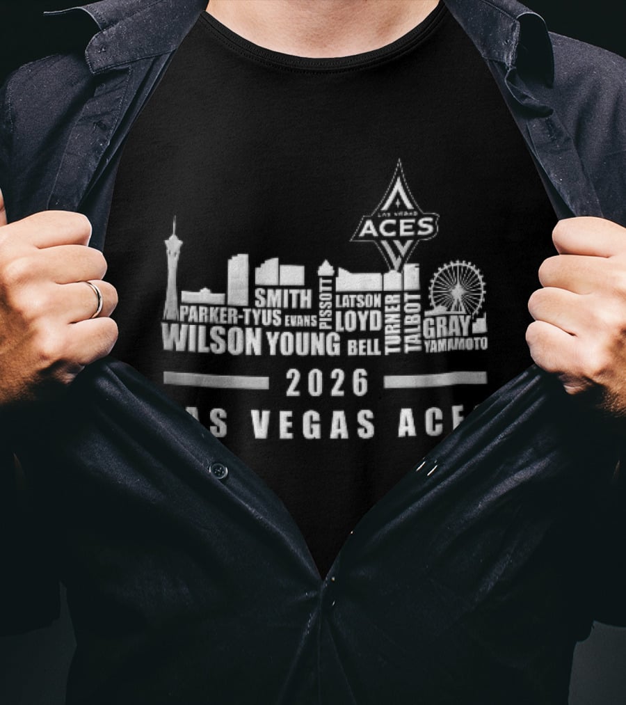 Las Vegas Aces WNBA 2026 City Skyline High Roller T-Shirt
