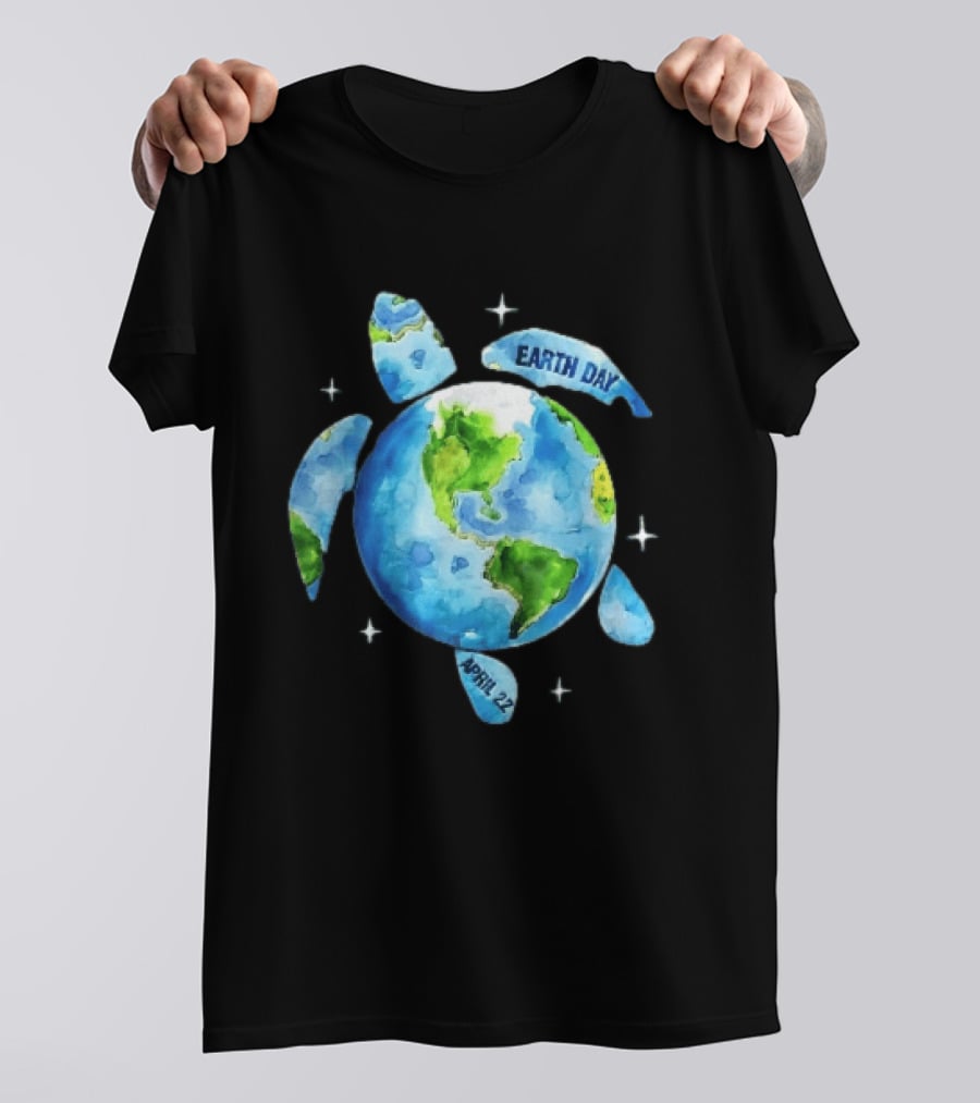 Earth Day April 22 Watercolor Globe Sea Turtle Outer Space T-Shirt