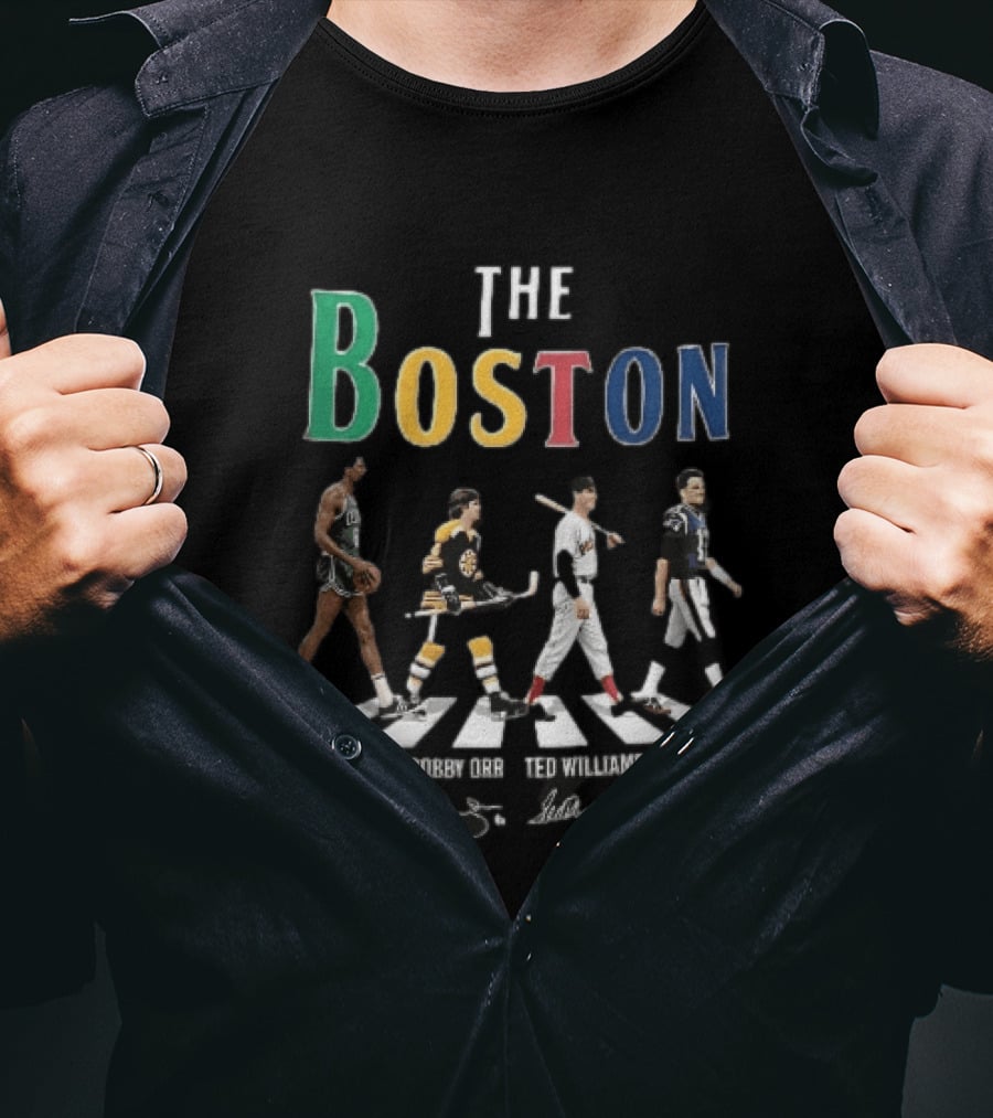 The Boston Bill Russell Bobby Orr Ted Williams Tom Brady Abbey Road Crosswalk Sports Legends T-Shirt