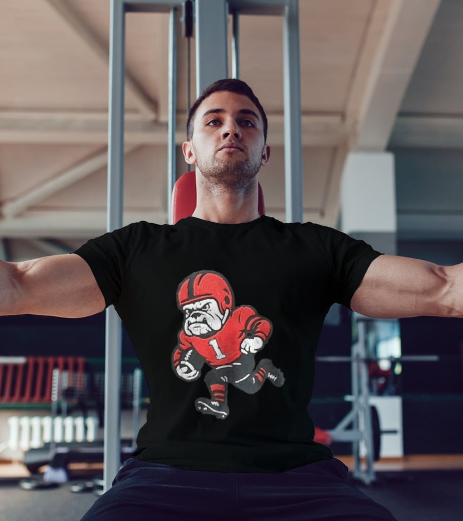 Georgia Bulldogs NCAA Cartoon Running Football Player Red Helmet Jersey Number 1 T-Shirt